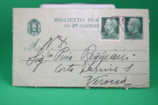 Biglietto Postale 25 Centesimi + 25 Centesimi Viaggiato 1936