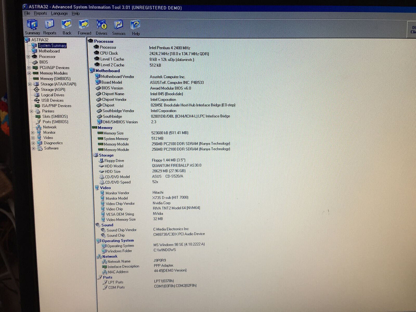 Windows 98 SE Big Tower Intel Pentium 4 2400 Mhz Retrogames 2x Seriale Parallela