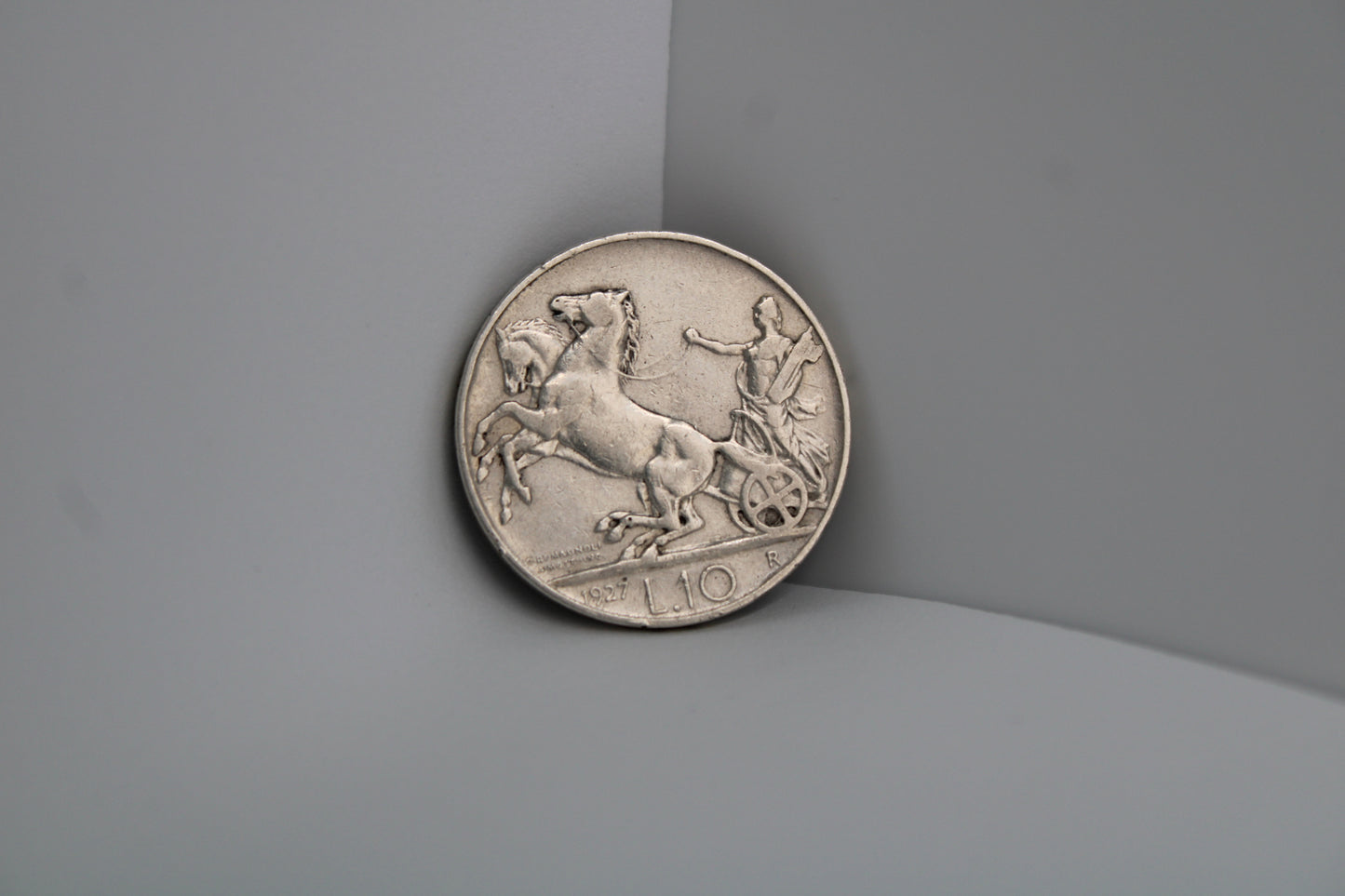 10 Lire 1927 Biga Argento Due Rosette