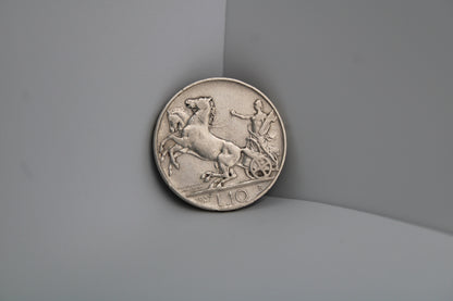 10 Lire 1927 Biga Argento Due Rosette