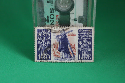 Coppia Francobollo Posta Aerea "6° Centenario della nascita di S. Caterina da Siena" 1948