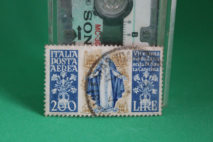 Coppia Francobollo Posta Aerea "6° Centenario della nascita di S. Caterina da Siena" 1948