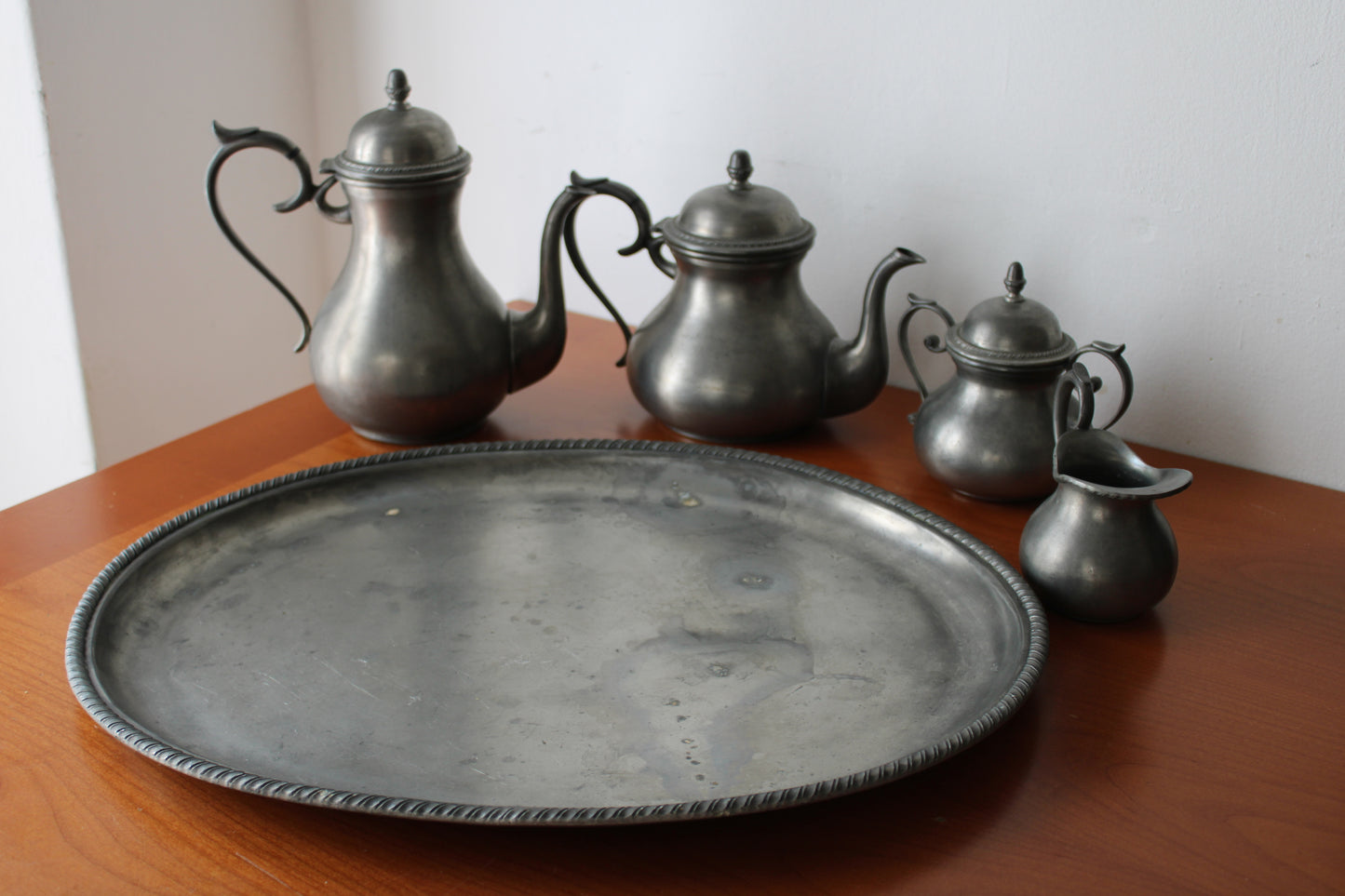 Set da tè in peltro del XX° secolo 95% 5 Pezzi FAIB Vintage Made In Italy