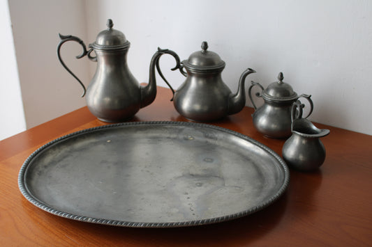 Set da tè in peltro del XX° secolo 95% 5 Pezzi FAIB Vintage Made In Italy